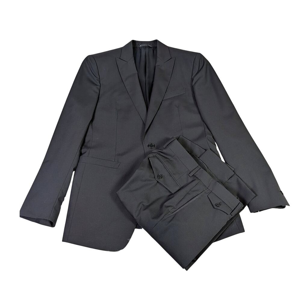 John Varvatos Mens Black 100 Wool 2 Piece Suit Peak Lapel Slim Fit